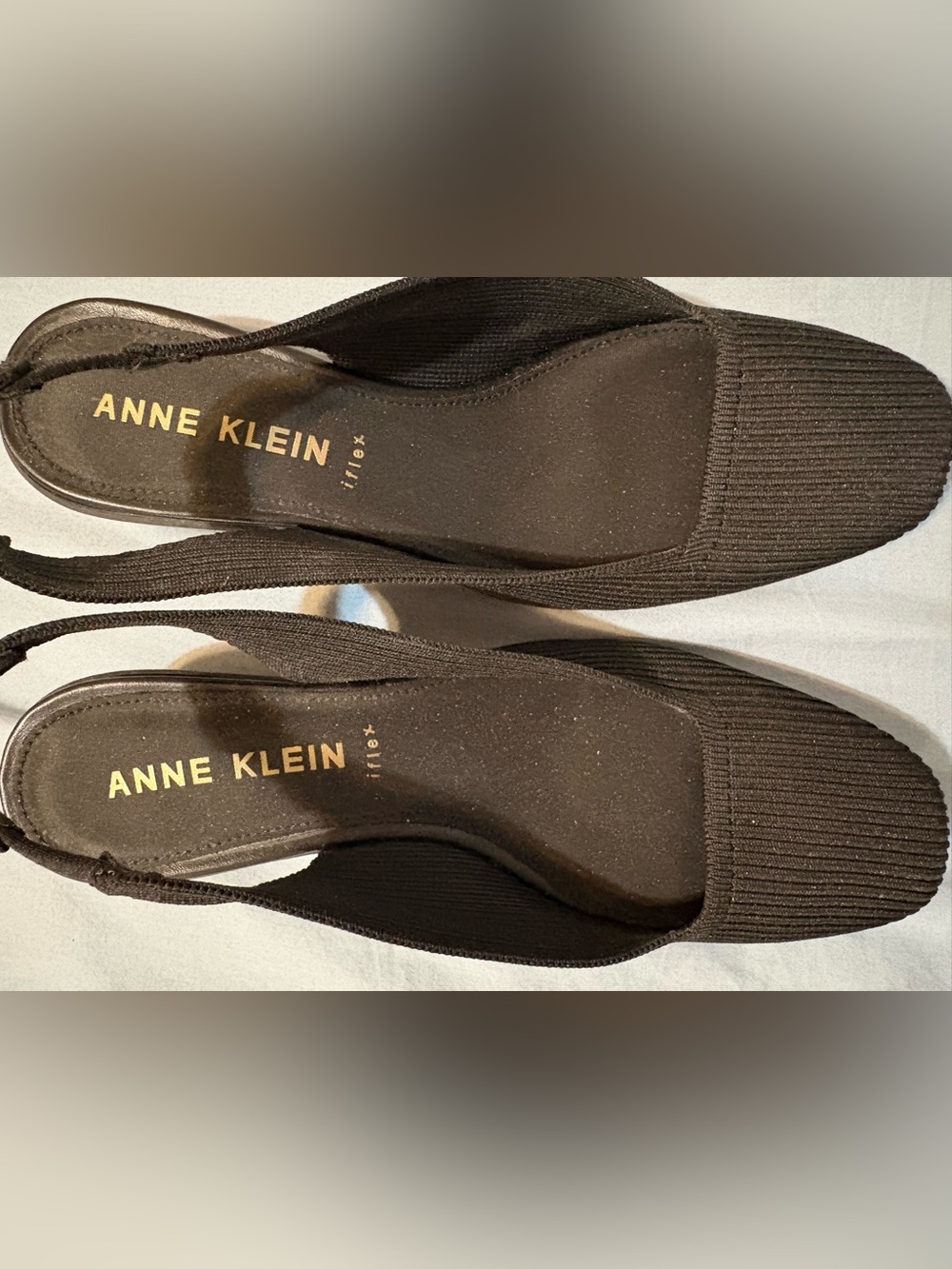 Anne Klein Black Ribbed Slingback Flats - Picture 2 of 4